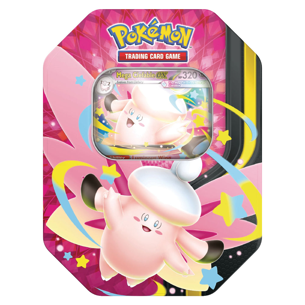 Pokemon TCG Mega Moonlit Tin featuring Mega Clefable ex