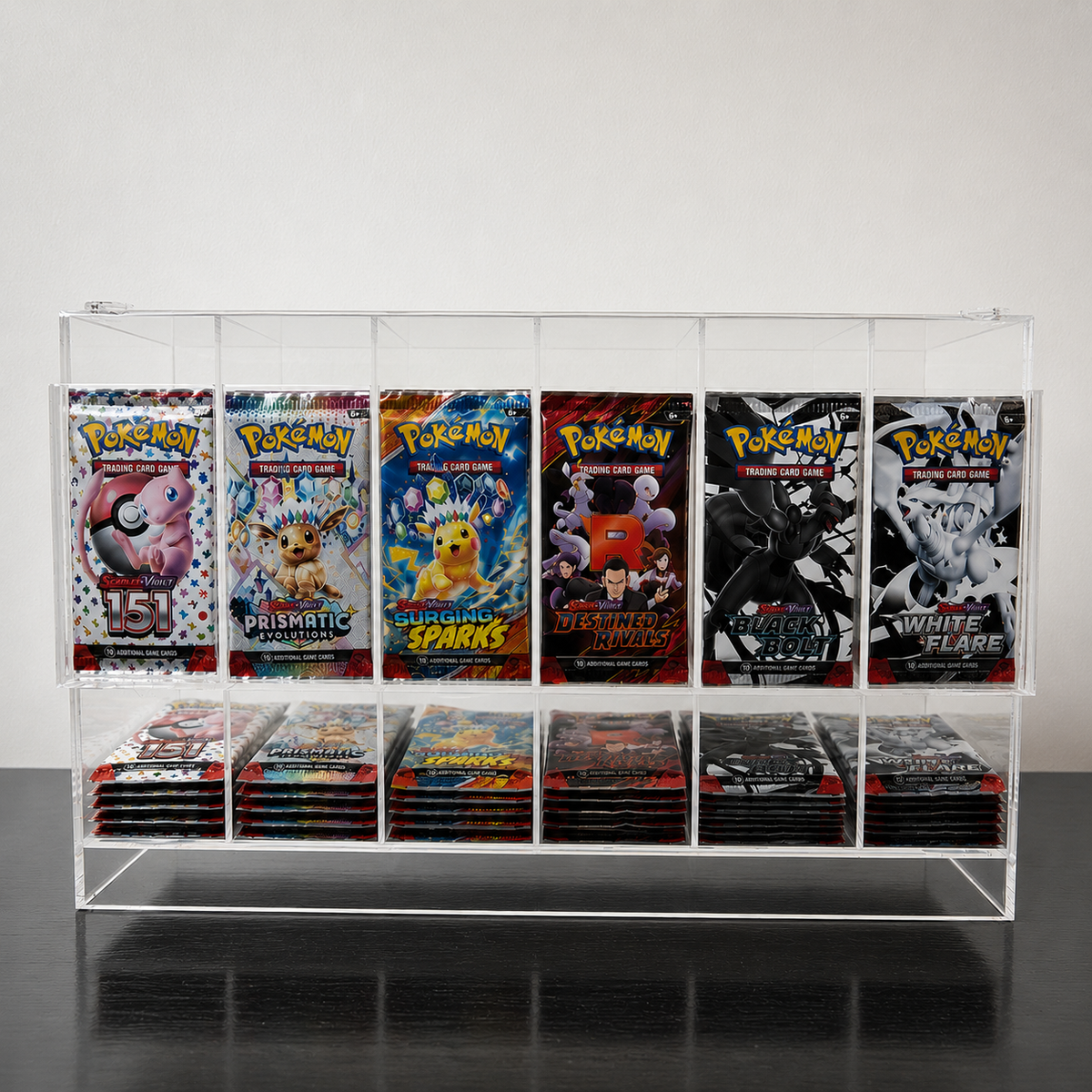 6 Slot Acrylic Booster Pack Display Dispenser - Stackable