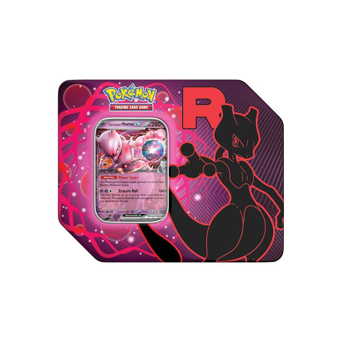Pokemon TCG Team Rocket Tin Mewtwo design