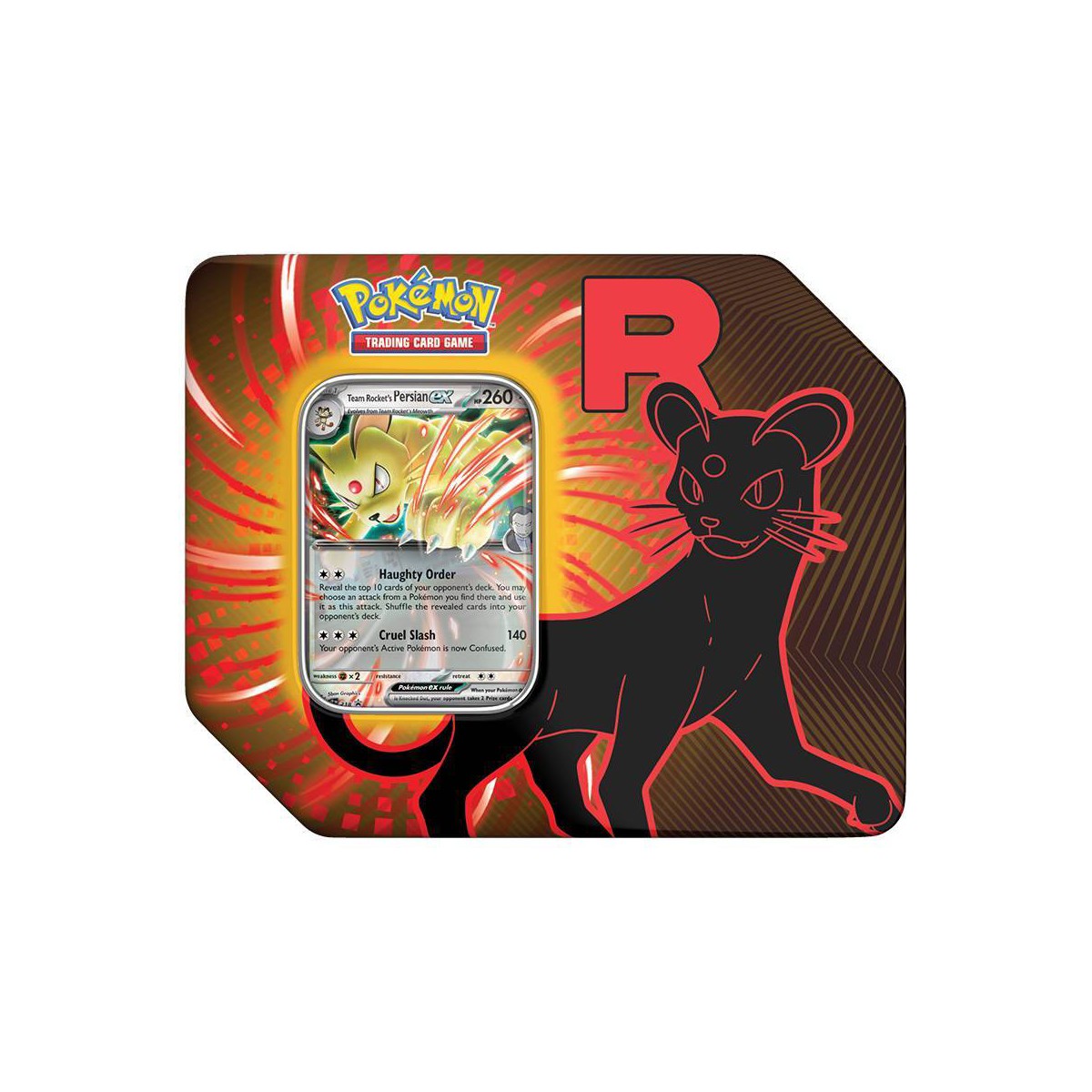 Pokemon TCG Team Rocket Tin Persian design